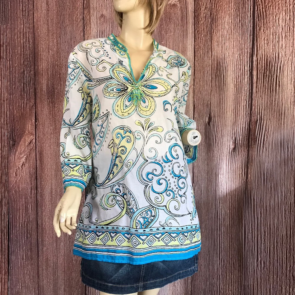 Chico's Beaded Tunic Top Semi-Sheer Medium